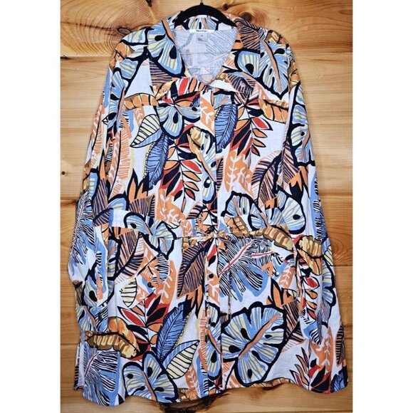 Masseys Plus Size 2X Linen Blind Jacket Orange,Blue Tropical Lightweight Jacket - Picture 1 of 13